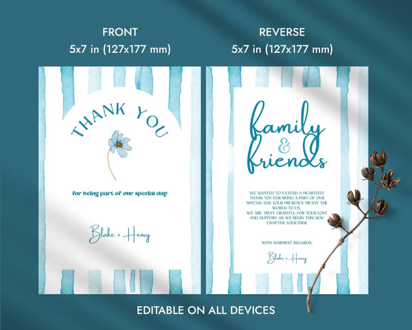 BeyzaLab Blue Striped Wedding Thank You Cards