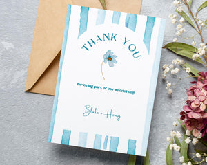BeyzaLab Blue Striped Wedding Thank You Cards