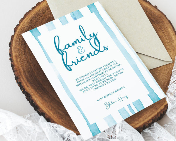 BeyzaLab Blue Striped Wedding Thank You Cards