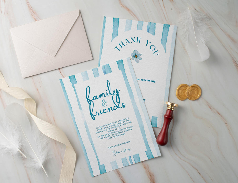 BeyzaLab Blue Striped Wedding Thank You Cards