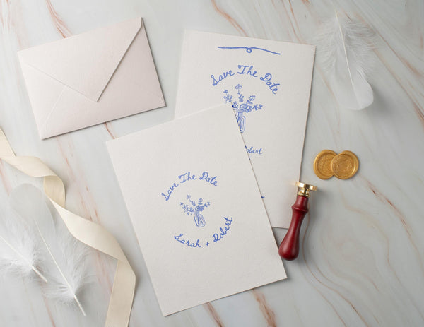 BeyzaLab Blue Vintage Save The Date Cards Template