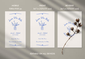 BeyzaLab Blue Vintage Save The Date Cards Template
