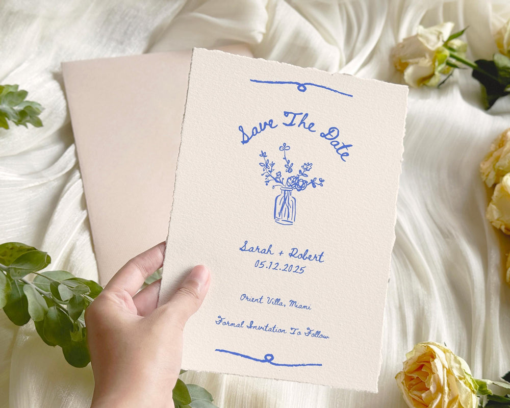 BeyzaLab Blue Vintage Save The Date Cards Template