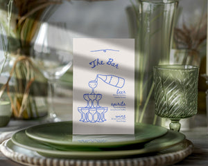 BeyzaLab Blue Vintage Wedding Bar Menu Sign