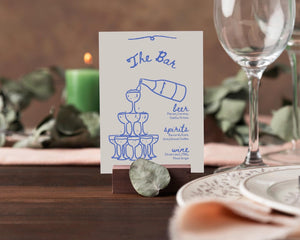 BeyzaLab Blue Vintage Wedding Bar Menu Sign