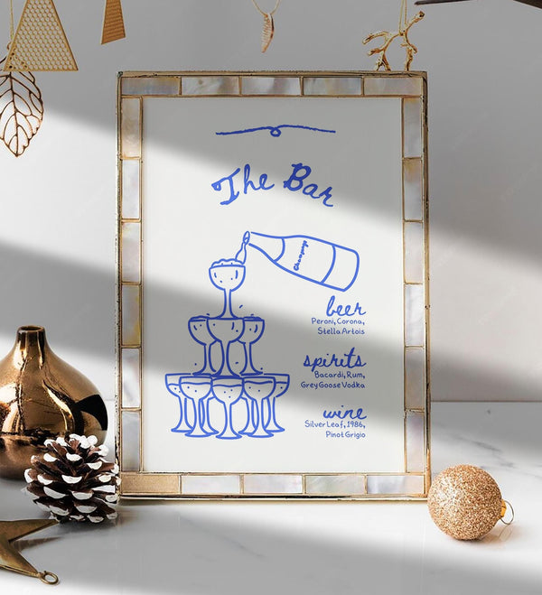 BeyzaLab Blue Vintage Wedding Bar Menu Sign