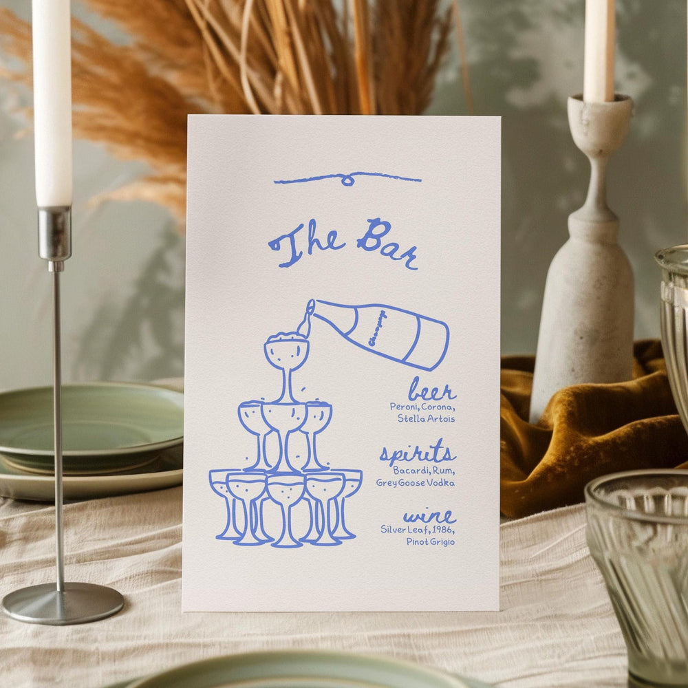 BeyzaLab Blue Vintage Wedding Bar Menu Sign