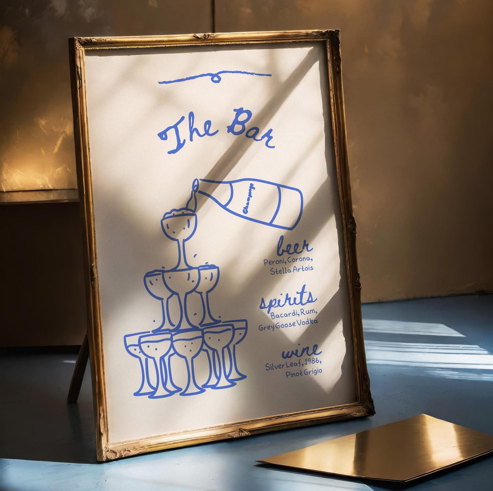 BeyzaLab Blue Vintage Wedding Bar Menu Sign
