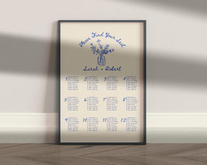 BeyzaLab Blue Vintage Wedding Seating Chart Sign