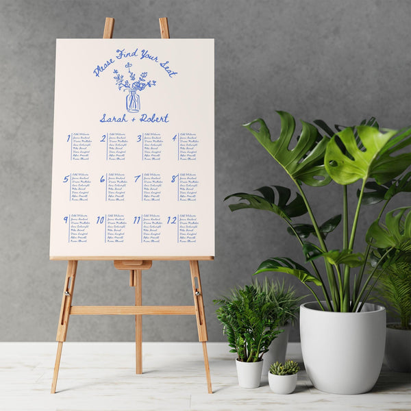 BeyzaLab Blue Vintage Wedding Seating Chart Sign