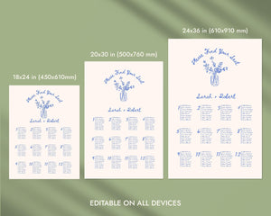 BeyzaLab Blue Vintage Wedding Seating Chart Sign