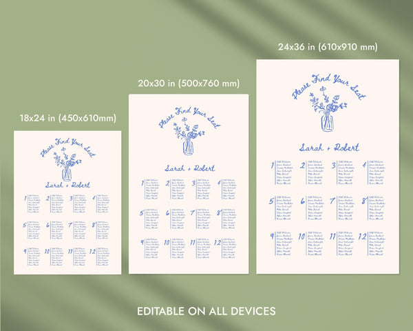 BeyzaLab Blue Vintage Wedding Seating Chart Sign