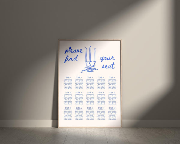 BeyzaLab Blue Vintage Wedding Seating Chart Sign