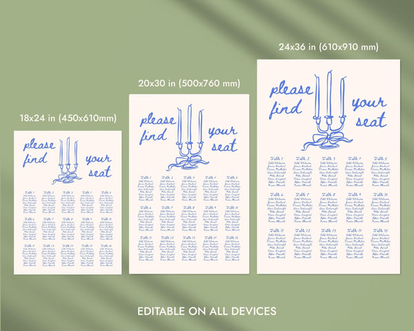 BeyzaLab Blue Vintage Wedding Seating Chart Sign