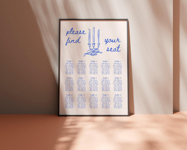 BeyzaLab Blue Vintage Wedding Seating Chart Sign