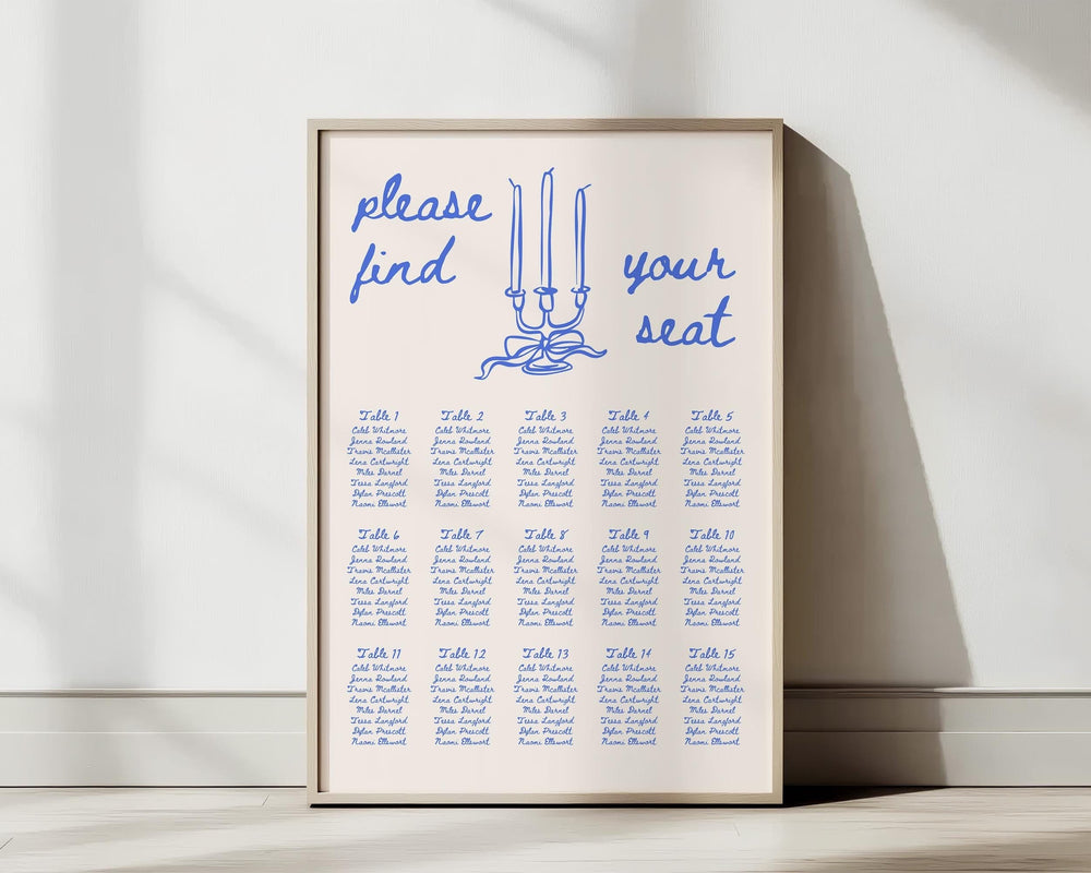 BeyzaLab Blue Vintage Wedding Seating Chart Sign