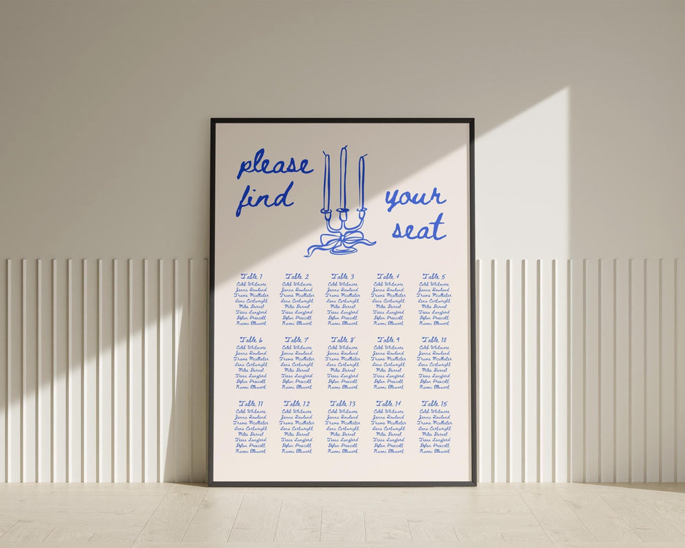 BeyzaLab Blue Vintage Wedding Seating Chart Sign