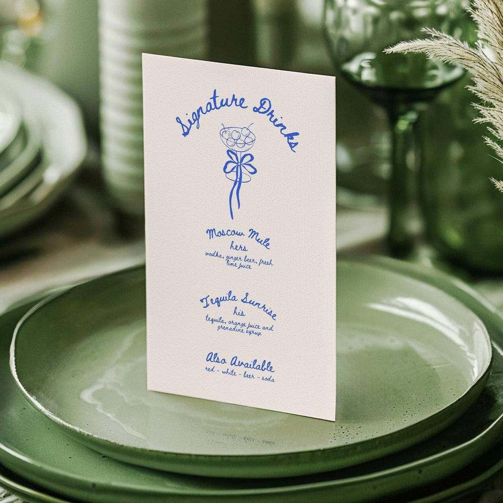 BeyzaLab Blue Vintage Wedding Signature Drinks Sign Template