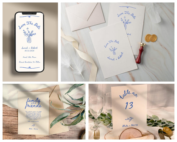 BeyzaLab Blue Vintage Wedding Template Bundle