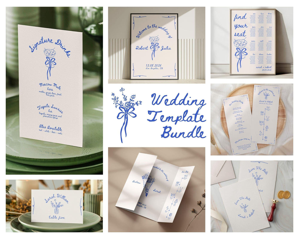BeyzaLab Blue Vintage Wedding Template Bundle