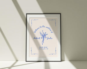 BeyzaLab Blue Vintage Wedding Welcome Sign Template