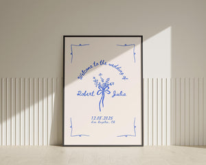BeyzaLab Blue Vintage Wedding Welcome Sign Template