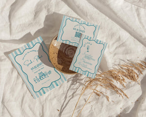 BeyzaLab Blue Wavy Striped Wedding Invitation Suite