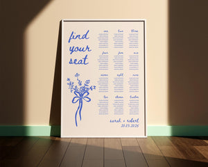 BeyzaLab Blue Whimsical Wedding Seating Chart Sign