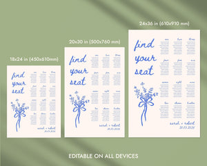 BeyzaLab Blue Whimsical Wedding Seating Chart Sign