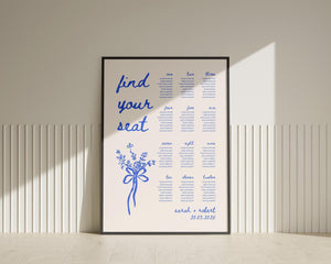 BeyzaLab Blue Whimsical Wedding Seating Chart Sign