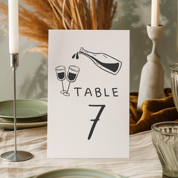 BeyzaLab Cute Hand Drawn Wedding Table Numbers