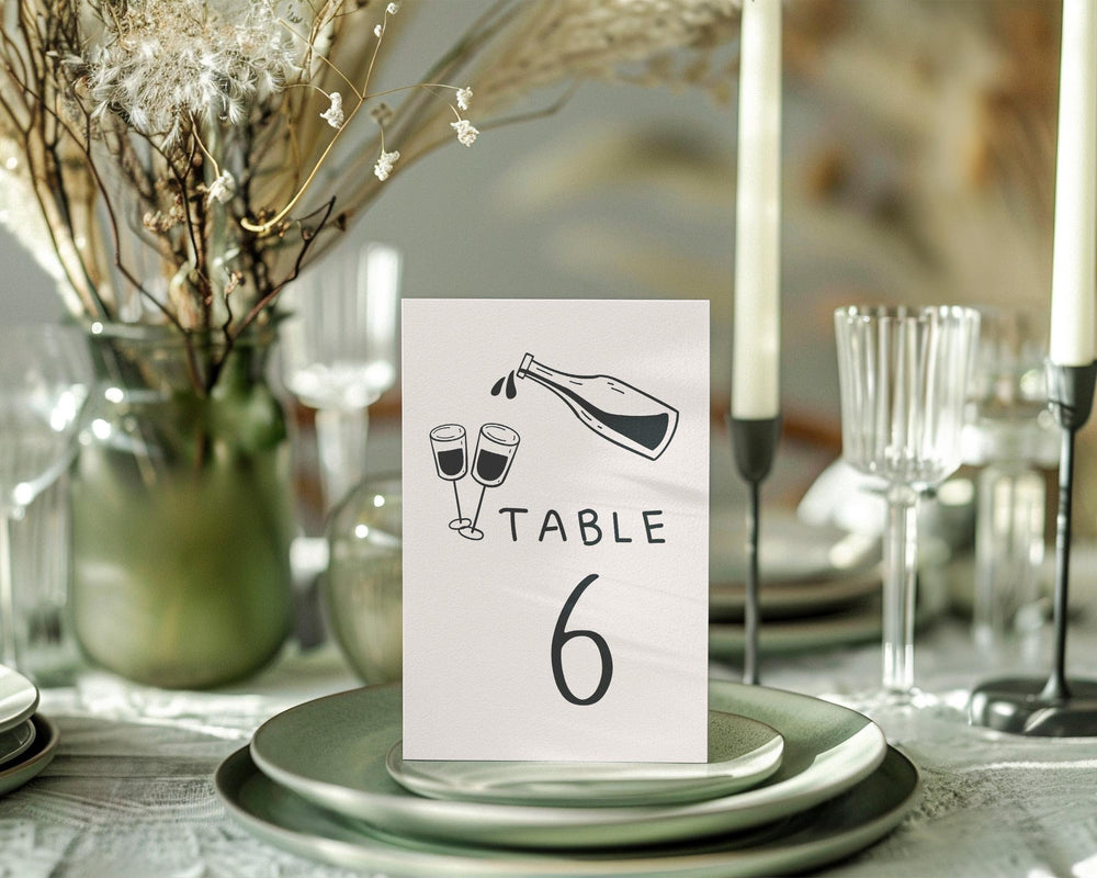 BeyzaLab Cute Hand Drawn Wedding Table Numbers