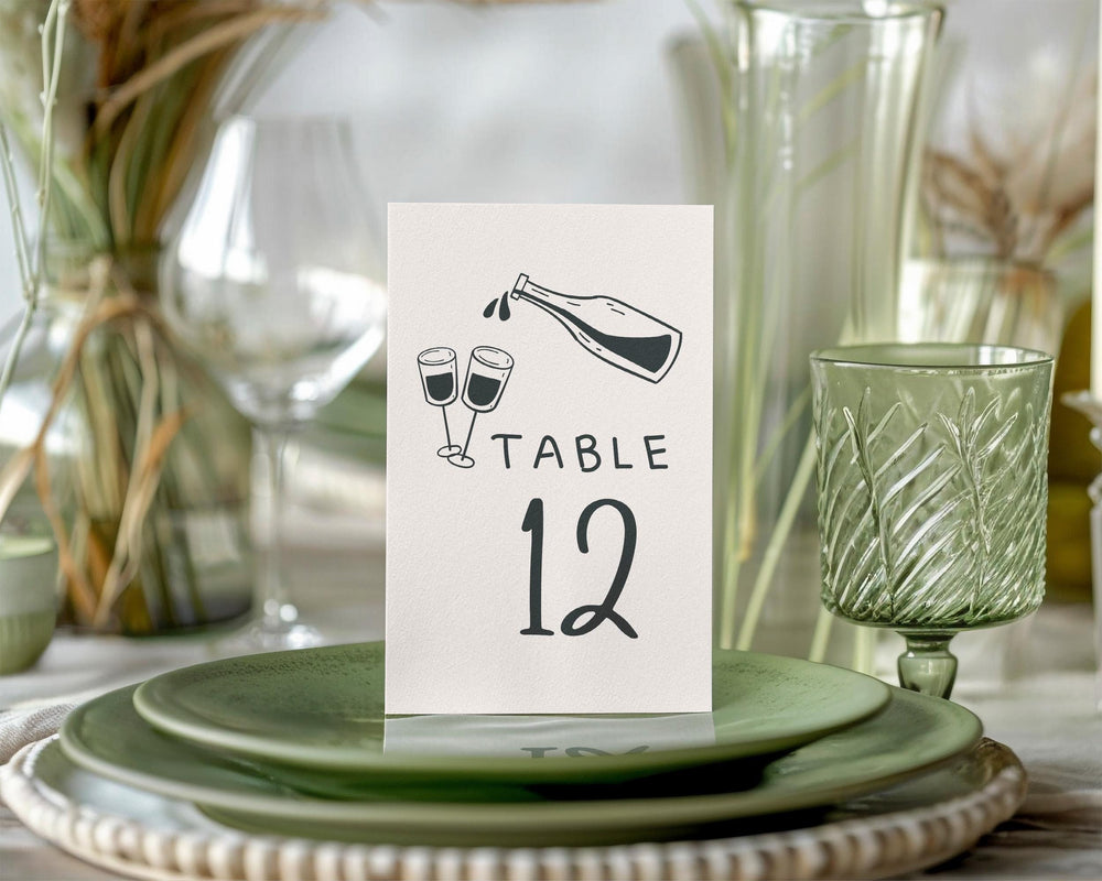 BeyzaLab Cute Hand Drawn Wedding Table Numbers