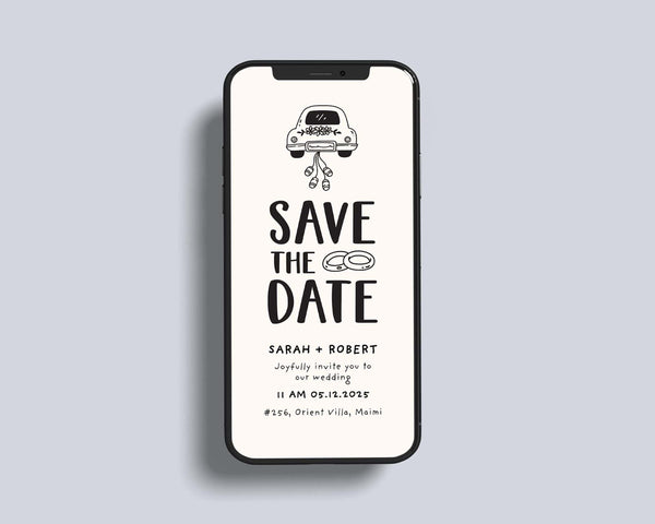 BeyzaLab Cute Handdrawn Save The Date Evite