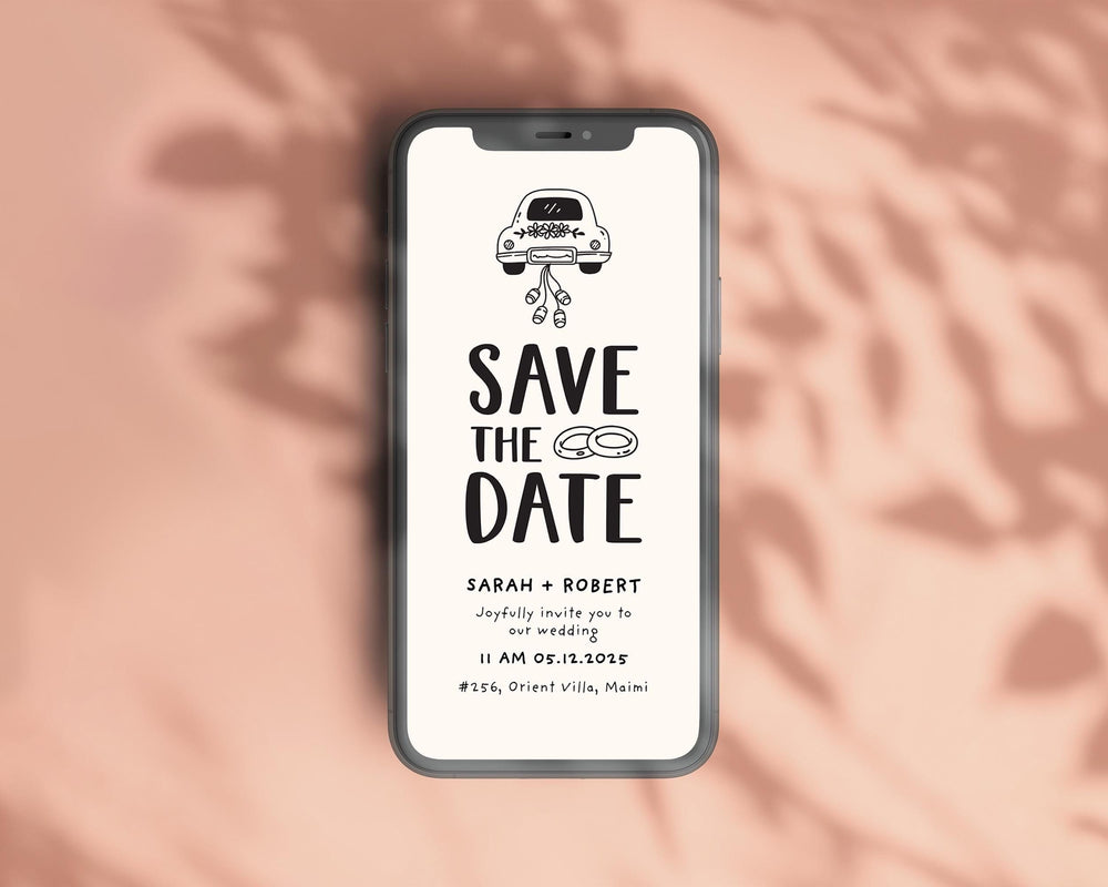 BeyzaLab Cute Handdrawn Save The Date Evite