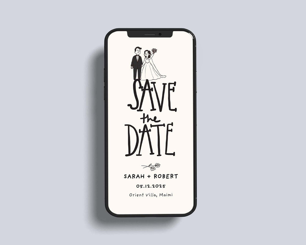BeyzaLab Cute Handdrawn Save The Date - Mobile