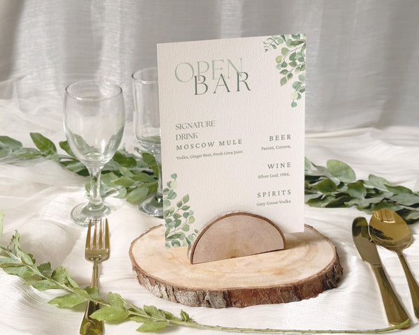 BeyzaLab Eucalyptus Wedding Bar Menu Sign