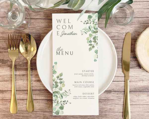 BeyzaLab Eucalyptus Wedding Menu Cards
