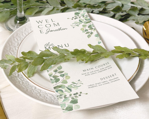 BeyzaLab Eucalyptus Wedding Menu Cards