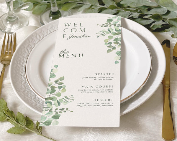 BeyzaLab Eucalyptus Wedding Menu Cards