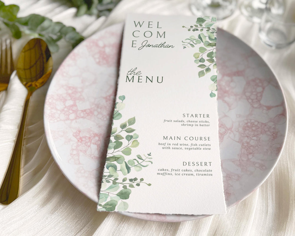 BeyzaLab Eucalyptus Wedding Menu Cards