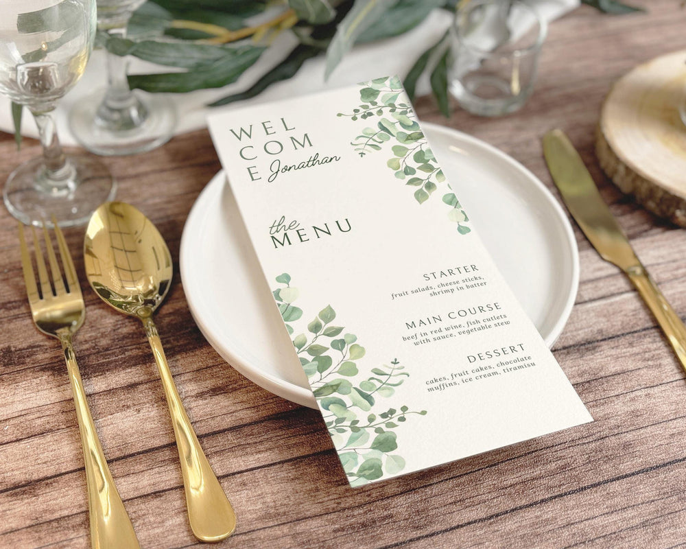 BeyzaLab Eucalyptus Wedding Menu Cards