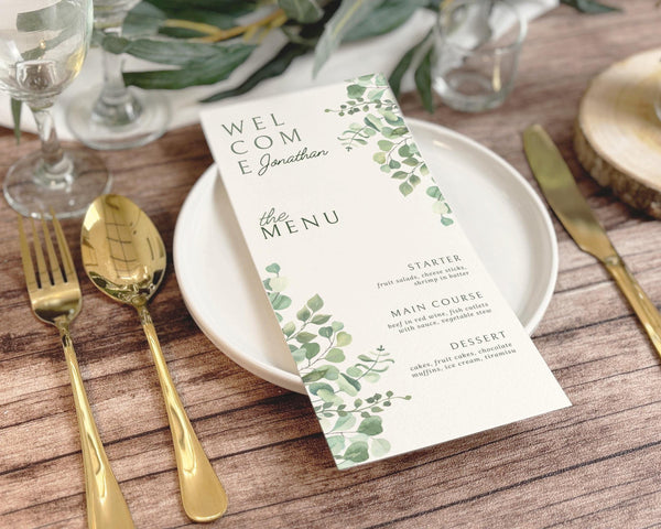 BeyzaLab Eucalyptus Wedding Menu Cards