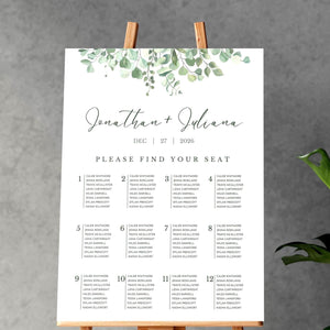 BeyzaLab Eucalyptus Wedding Seating Chart Sign