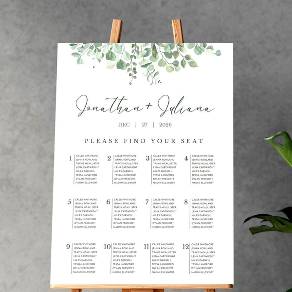 BeyzaLab Eucalyptus Wedding Seating Chart Sign