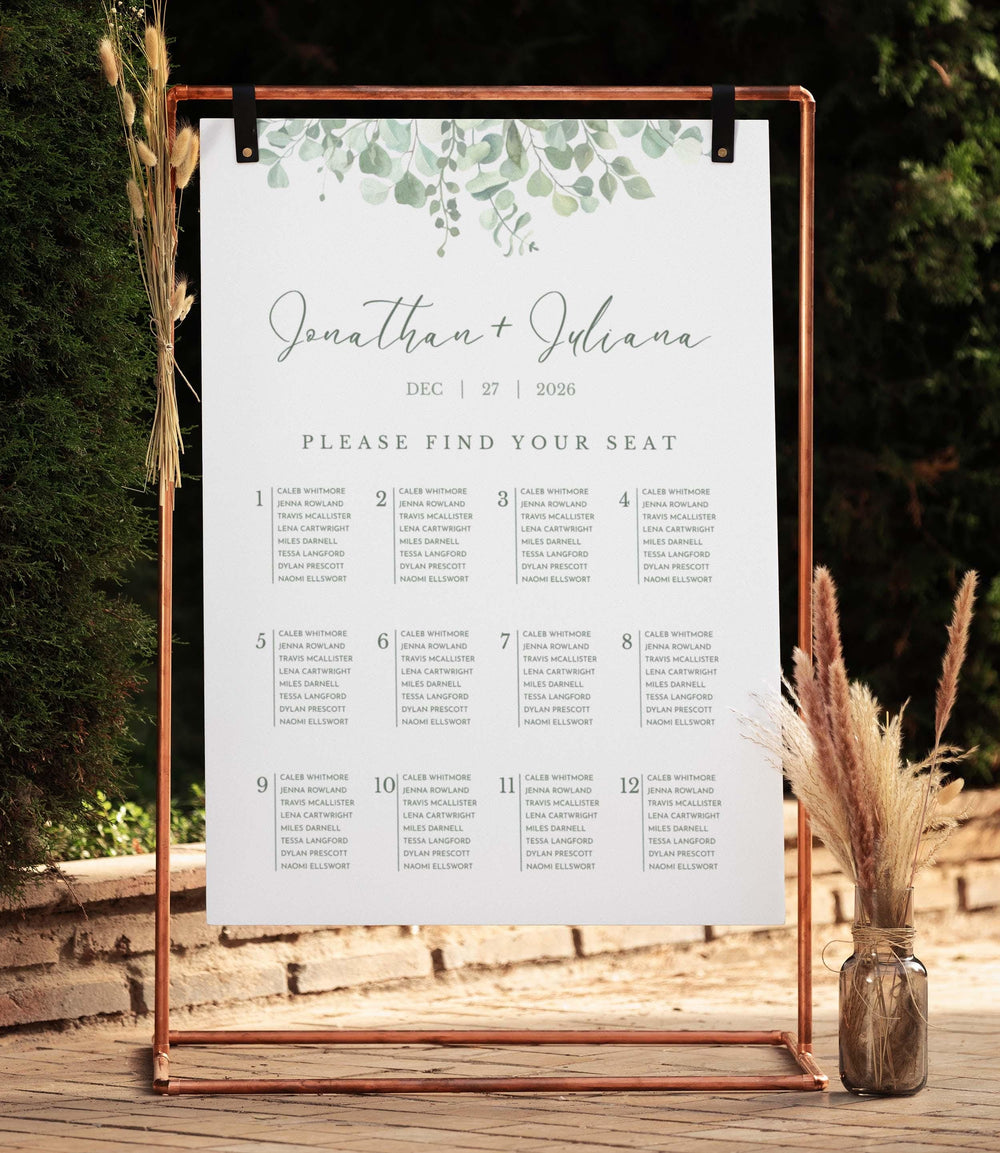 BeyzaLab Eucalyptus Wedding Seating Chart Sign