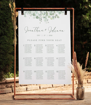 BeyzaLab Eucalyptus Wedding Seating Chart Sign