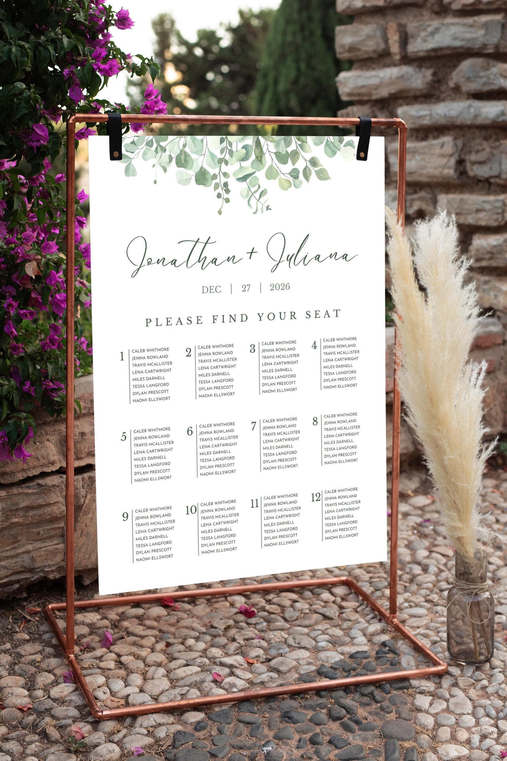 BeyzaLab Eucalyptus Wedding Seating Chart Sign