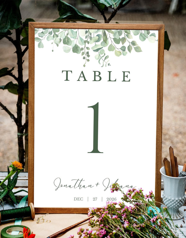 BeyzaLab Eucalyptus Wedding Table Numbers