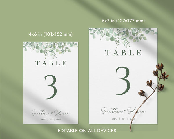 BeyzaLab Eucalyptus Wedding Table Numbers